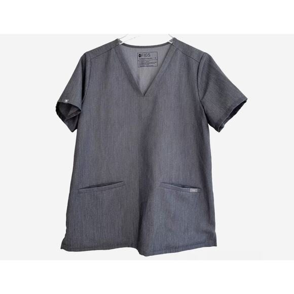 Figs Casma Three Pocket Scrub Top Women Medium Graphite Gray Short Sleeve V Neck - Picture 1 of 8